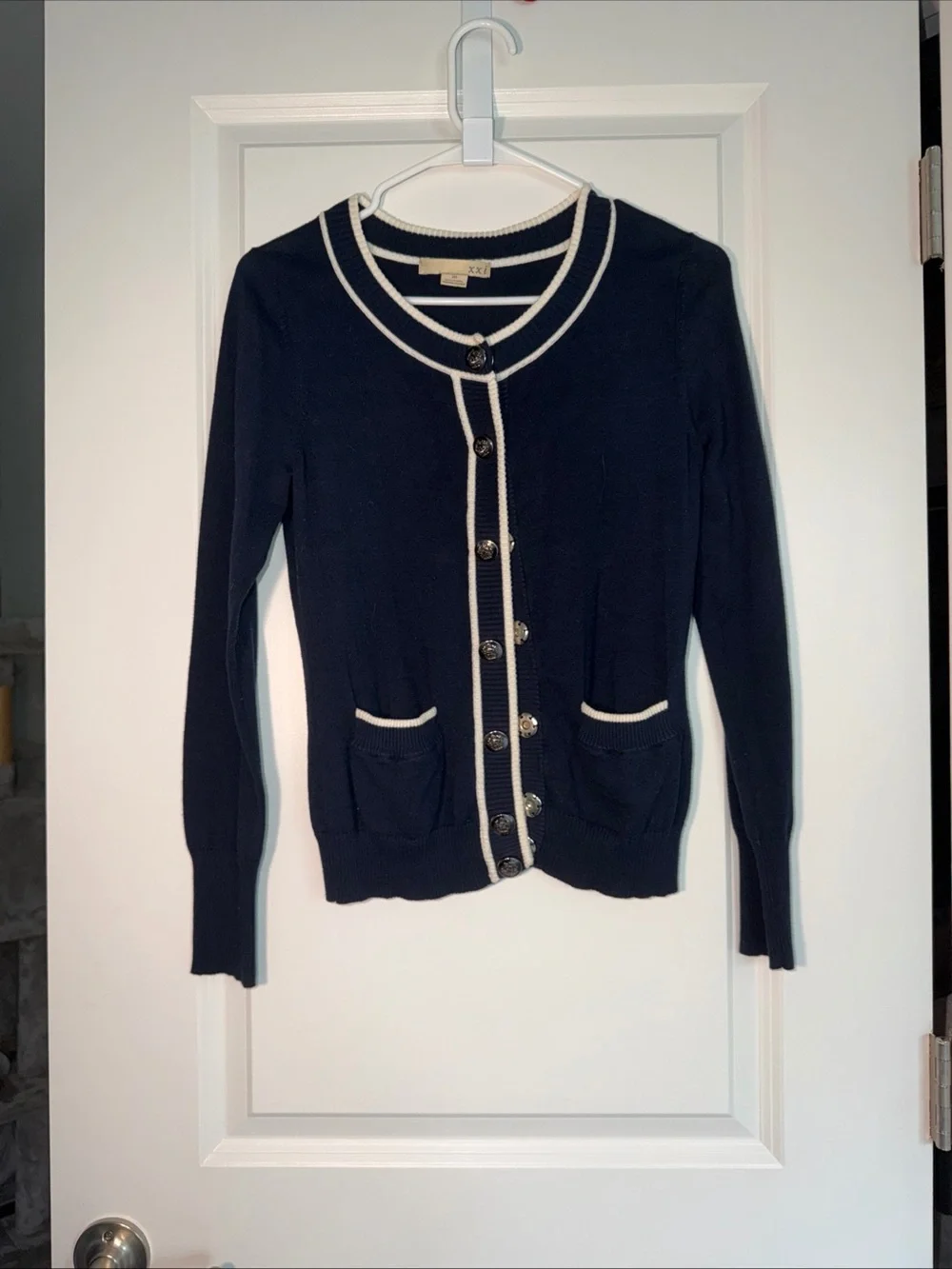 Forever 21 Navy Cardigan with White Trim